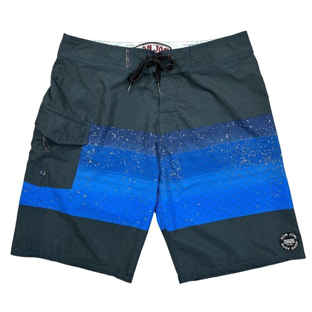 Ron Jon Surf Shop Men's Blue Black Board Shorts Swim Trunks Size 32